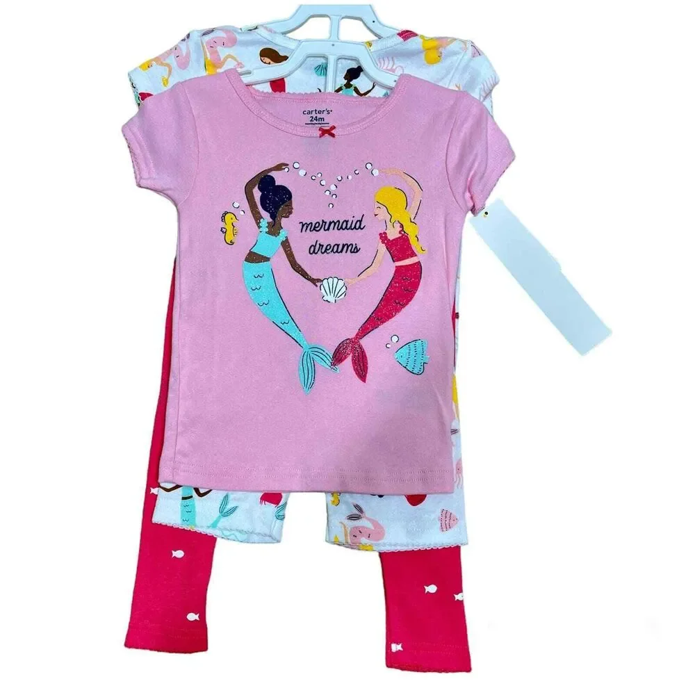 Carters Girl 24 months 4-Piece Pink Mermaid 100% Snug Fit Cotton Pajamas
